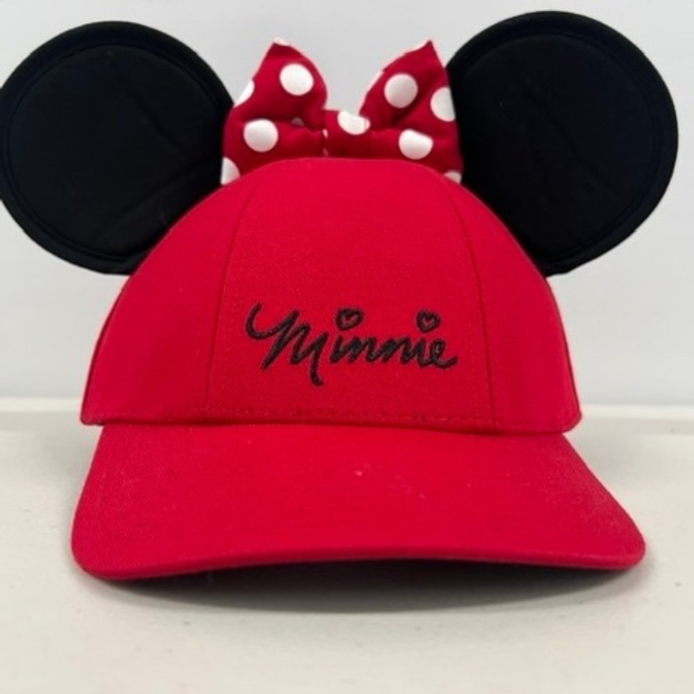 Disney Minnie Mouse Red Baseball Cap 3D Ears Polka‎ Dot Bow Snapback Hat Womens